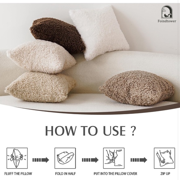 New Curly Teddy Wool Cozy Textured Throw Pillow Covers 12x20 Khaki Tan - Picture 6 of 8